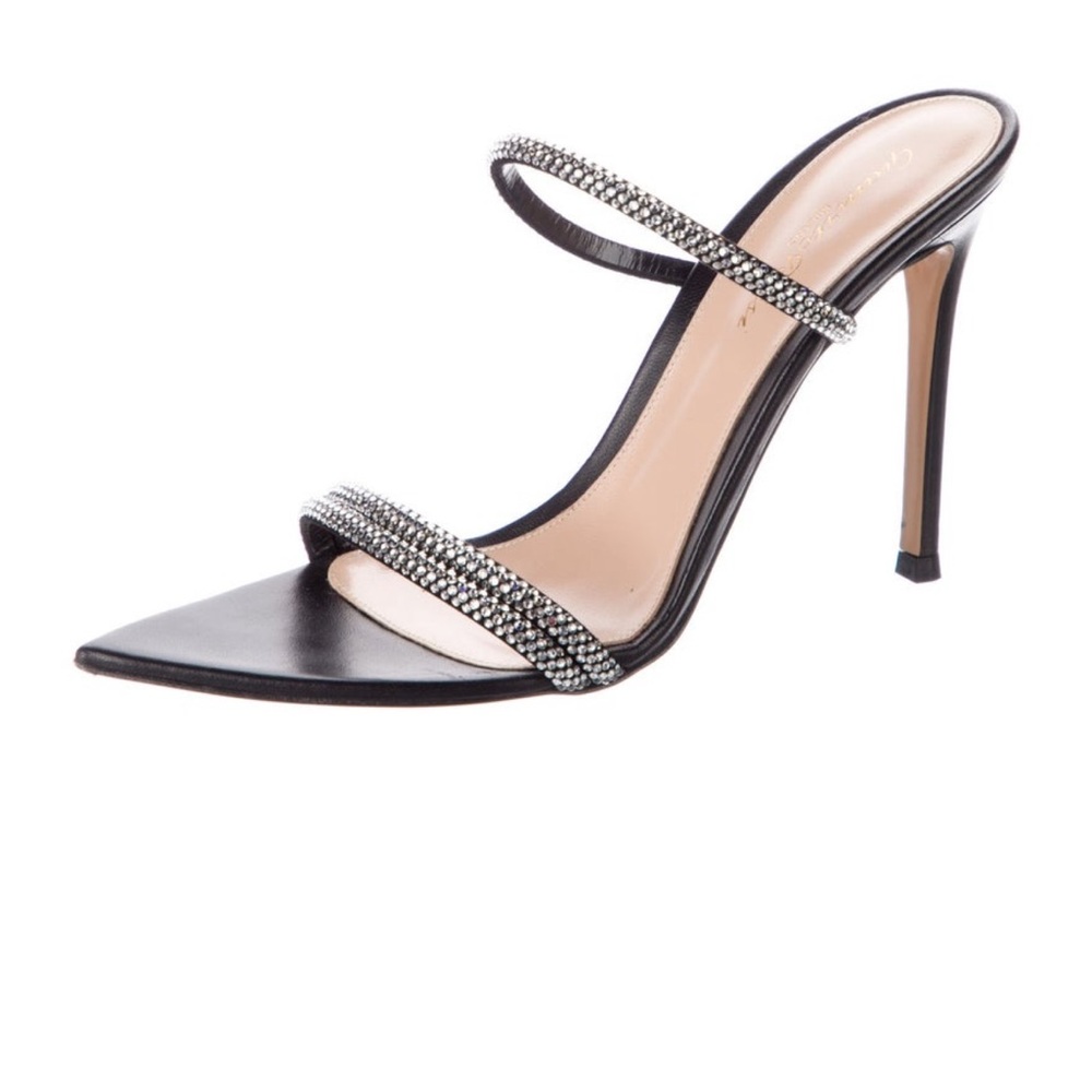 Elegant Black Stiletto Heels with Rhinestone Straps - Picture 2 of 5